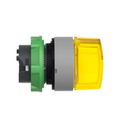 Head for illuminated selector switch, Harmony XB5, grey bezel, yellow handle, 22mm, universal LED, 3 positions, left to center - Schneider Electric - ZB5AK1783C0