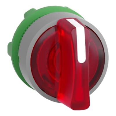 Head for illuminated selector switch, Harmony XB5, grey bezel, red handle, 22mm, universal LED, 3 positions, right to center - Schneider Electric - ZB5AK1843C0