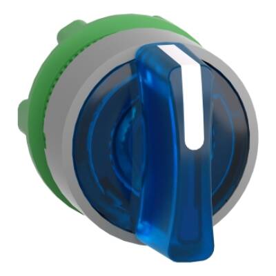 Head for illuminated selector switch, Harmony XB5, grey bezel, blue handle, 22mm, universal LED, 3 positions, right to center - Schneider Electric - ZB5AK1863C0