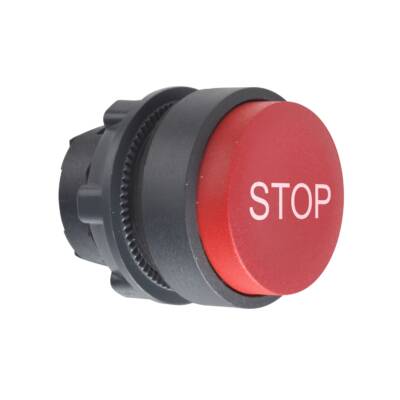 Projecting push button head Ø40, plastic, red, Ø22, spring return, marked STOP - Schneider Electric - ZB5AL434