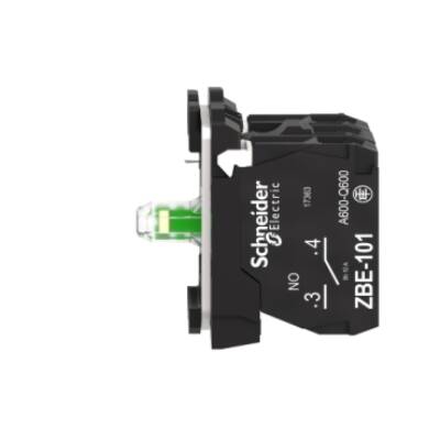 Complete body/contact assembly and light block, Harmony XB5, XB4, with body/fixing collar, universal LED, 110...120V, 1NO + 1NC - Schneider Electric - ZB5AW0G15