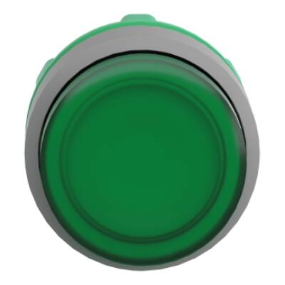 Head for illuminated push button, Harmony XB5, grey bezel, green projecting, 22mm, universal LED, spring return, plain lens - Schneider Electric - ZB5AW133C0