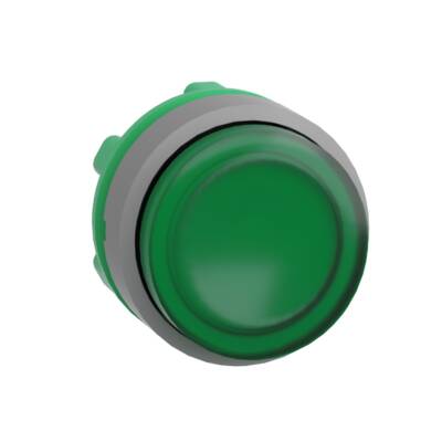 Head for illuminated push button, Harmony XB5, grey bezel, green projecting, 22mm, universal LED, spring return, plain lens - Schneider Electric - ZB5AW133C0