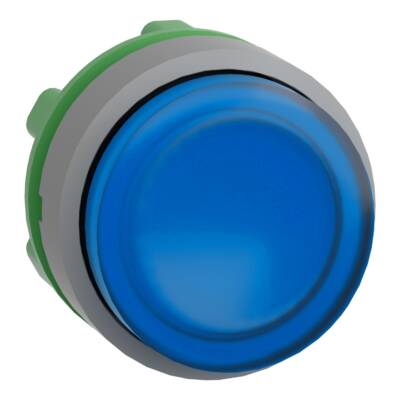 Head for illuminated push button, Harmony XB5, grey bezel, blue projecting, 22mm, universal LED, spring return, plain lens - Schneider Electric - ZB5AW163C0