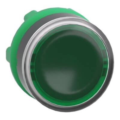 Head for illuminated push button, Harmony XB5, plastic, green flush, 22mm, universal LED, spring return, plain lens - Schneider Electric - ZB5AW333
