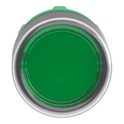 Head for illuminated push button, Harmony XB5, plastic, green flush, 22mm, universal LED, plain lens, clear boot - Schneider Electric - ZB5AW533
