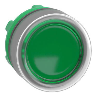 Head for illuminated push button, Harmony XB5, grey bezel, green flush, 22mm, universal LED, plain lens, clear boot - Schneider Electric - ZB5AW533C0
