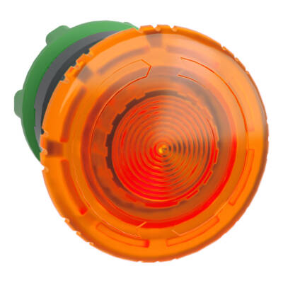 Head for illuminated push button, Harmony XB5, plastic, orange mushroom 40mm, 22mm, latching turn to release, clear boot - Schneider Electric - ZB5AW753
