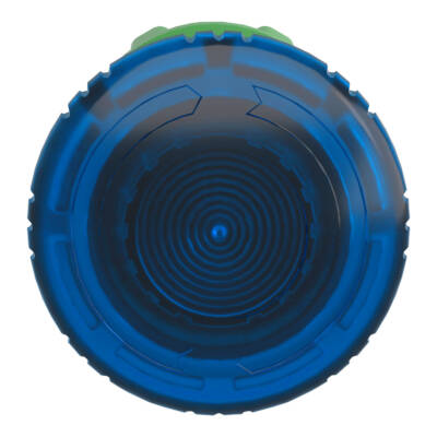 Head for illuminated push button, Harmony XB5, plastic, blue mushroom 40mm, 22mm, latching turn to release, clear boot - Schneider Electric - ZB5AW763
