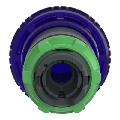 Head for illuminated push button, Harmony XB5, plastic, blue mushroom 40mm, 22mm, latching turn to release, clear boot - Schneider Electric - ZB5AW763