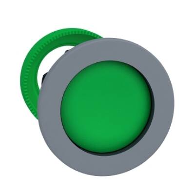 Harmony XB5, Flush mounted push button head, plastic, recessed, green, Ø30, spring return, unmarked, grey bezel - Schneider Electric - ZB5FA36C0