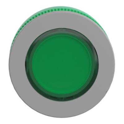 Head for illuminated push button, Harmony XB5, grey bezel, green flush mounted, 30mm, universal LED, for inserton of legend - Schneider Electric - ZB5FA38C0