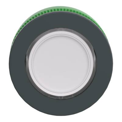 Head for illuminated push button, Harmony XB5, plastic, white flush mounted, 30mm, universal LED, push-push, unmarked - Schneider Electric - ZB5FH013