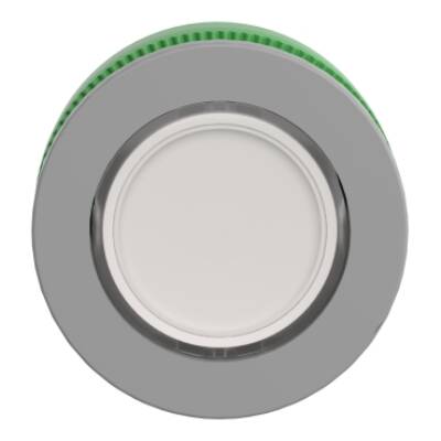 Head for illuminated push button, Harmony XB5, grey bezel, white flush mounted, 30mm, universal LED, push-push, unmarked - Schneider Electric - ZB5FH013C0