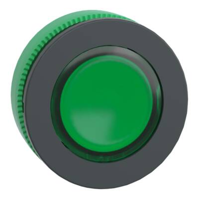 Head for illuminated push button, Harmony XB5, plastic, green flush mounted, 30mm, universal LED, push-push, unmarked - Schneider Electric - ZB5FH033