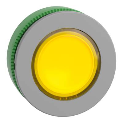 Head for illuminated push button, Harmony XB5, grey bezel, yellow flush mounted, 30mm, universal LED, push-push, unmarked - Schneider Electric - ZB5FH083C0