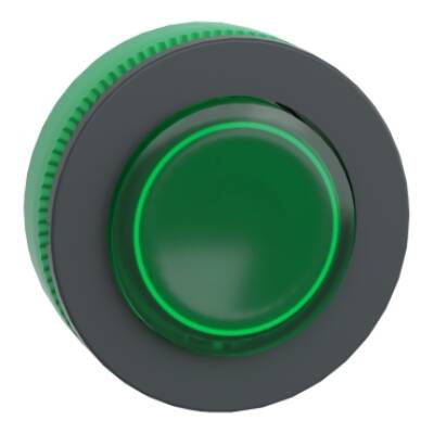 Head for illuminated push button, Harmony XB5, plastic, green projecting, 30mm, universal LED, push-push, unmarked - Schneider Electric - ZB5FH33