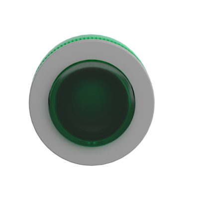 Head for illuminated push button, Harmony XB5, grey bezel, green projecting, 30mm, universal LED, push-push, unmarked - Schneider Electric - ZB5FH33C0