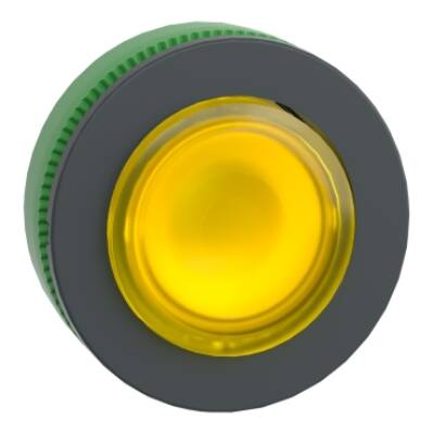 Head for illuminated push button, Harmony XB5, plastic, yellow projecting, 30mm, universal LED, push-push, unmarked - Schneider Electric - ZB5FH83