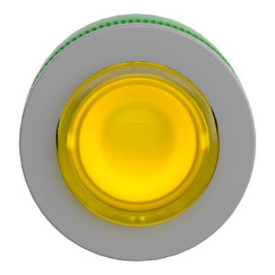 Head for illuminated push button, Harmony XB5, grey bezel, yellow projecting, 30mm, universal LED, push-push, unmarked - Schneider Electric - ZB5FH83C0