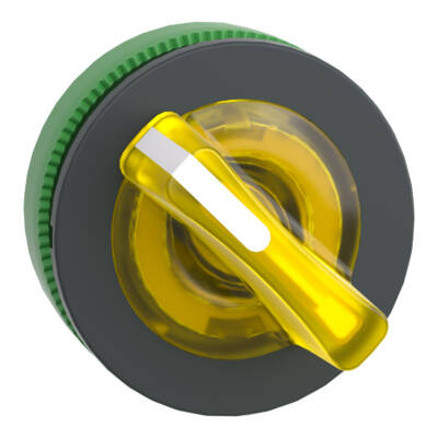 Head for illuminated selector switch, Harmony XB5, plastic, yellow handle, universal LED, 2 positions, stay put - Schneider Electric - ZB5FK1283