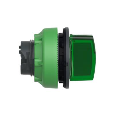 Head for illuminated selector switch, Harmony XB5, plastic, green handle, flush mounted, universal LED, 3 positions - Schneider Electric - ZB5FK1333