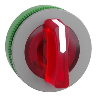 Head for illuminated selector switch, Harmony XB5, grey bezel, red handle, flush mounted, 30mm, universal LED, 3 positions - Schneider Electric - ZB5FK1343C0