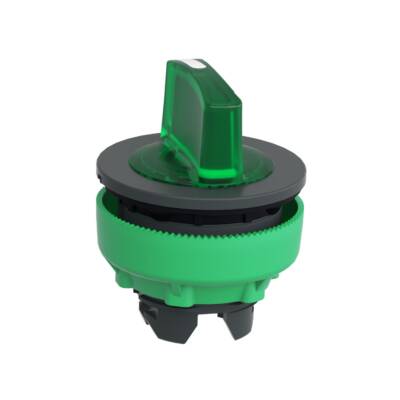 Head for illuminated selector switch, Harmony XB5, plastic, green handle, universal LED, 3 positions, to center - Schneider Electric - ZB5FK1533