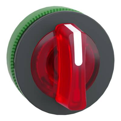 Head for illuminated selector switch, Harmony XB5, plastic, red handle, universal LED, 3 positions, left to center - Schneider Electric - ZB5FK1743