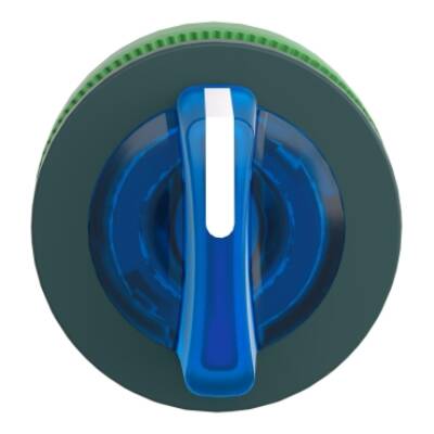 Head for illuminated selector switch, Harmony XB5, plastic, blue handle, universal LED, 3 positions, left to center - Schneider Electric - ZB5FK1763
