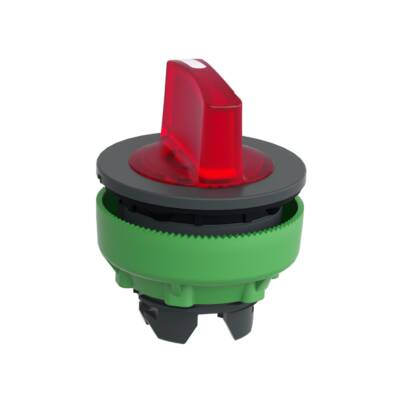 Head for illuminated selector switch, Harmony XB5, plastic, red handle, universal LED, 3 positions, right to center - Schneider Electric - ZB5FK1843