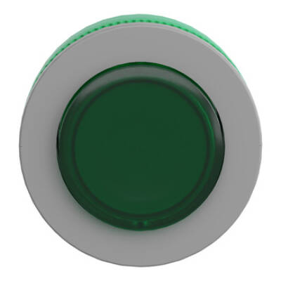 Head for illuminated push button, Harmony XB5, grey bezel, green projecting, 30mm, universal LED, spring return, unmarked - Schneider Electric - ZB5FW133C0