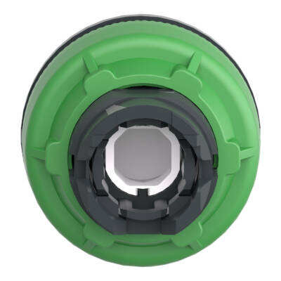 Head for illuminated push button, Harmony XB5, grey bezel, green projecting, 30mm, universal LED, spring return, unmarked - Schneider Electric - ZB5FW133C0