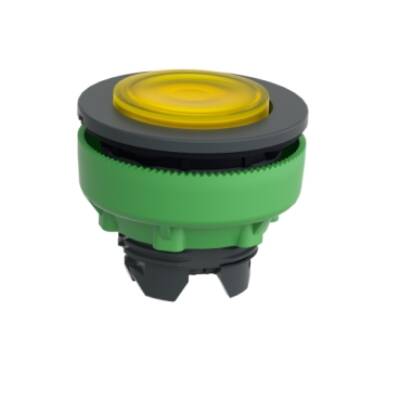 Head for illuminated push button, Harmony XB5, plastic, yellow projecting, universal LED, spring return, plain lens - Schneider Electric - ZB5FW183