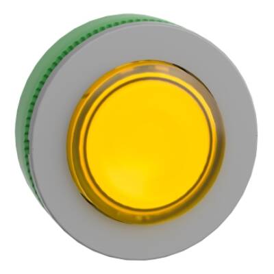 Head for illuminated push button, Harmony XB5, grey bezel, yellow projecting, 30mm, universal LED, spring return, unmarked - Schneider Electric - ZB5FW183C0