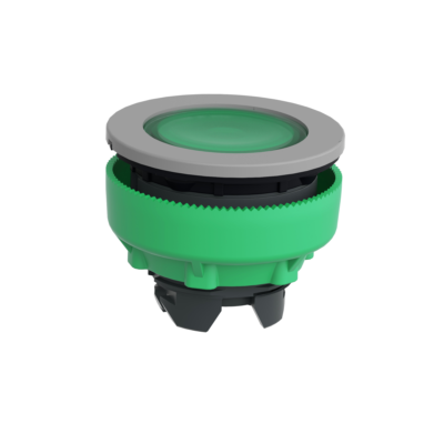 Head for illuminated push button, Harmony XB5, grey bezel, green, 30mm, universal LED, spring return, plain lens - Schneider Electric - ZB5FW333C0