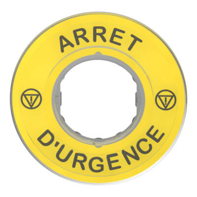 Harmony XB4, Legend holder Ø60 for emergency stop, plastic, yellow, marked ARRET D'URGENCE - Schneider Electric - ZBY9120