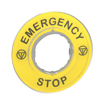 Harmony XB4, Legend holder Ø60 for emergency stop, plastic, yellow, marked EMERGENCY STOP - Schneider Electric - ZBY9320