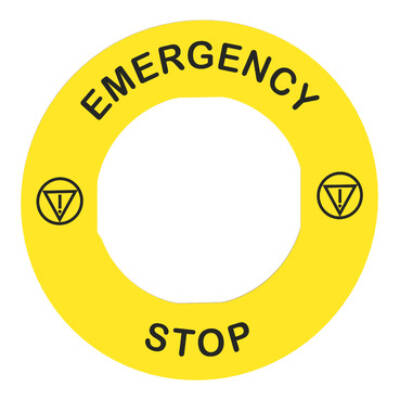 Legend holder Ø60 for emergency stop, plastic, yellow, for padlocking, marked EMERGENCY STOP - Schneider Electric - ZBY9330T