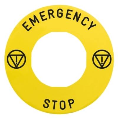 Legend holder Ø60 for emergency stop, plastic, yellow, for padlocking, marked EMERGENCY STOP - Schneider Electric - ZBY9330T