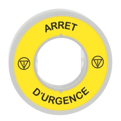 Harmony, Illuminated ring Ø60, plastic, yellow, red fixed integral LED, marked ARRET D'URGENCE, 230...240 V AC - Schneider Electric - ZBY9W2M130