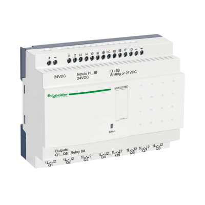 compact smart relay Zelio Logic - 20 I O - 24 V DC - clock - no display - Telemecanique - SR2E201BD